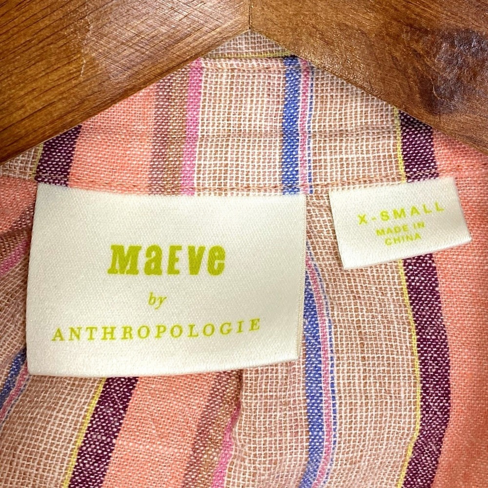 Maeve Anthropologie XS Button Down Shirt Striped Blouse Oversized Preppy Coastal - Picture 3 of 7